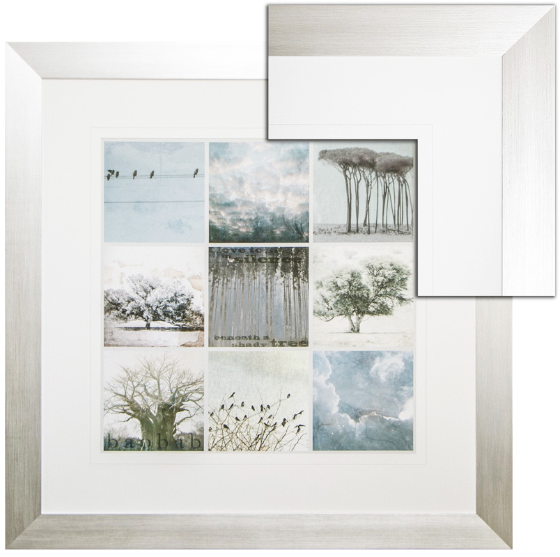 FP079 Wall décor art framed print nature collage silver frame